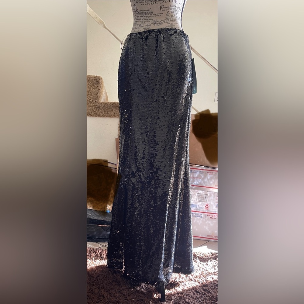 Johnny Wujek Glamorous Midnight Black Sequin Maxi Skirt - Picture 5 of 7